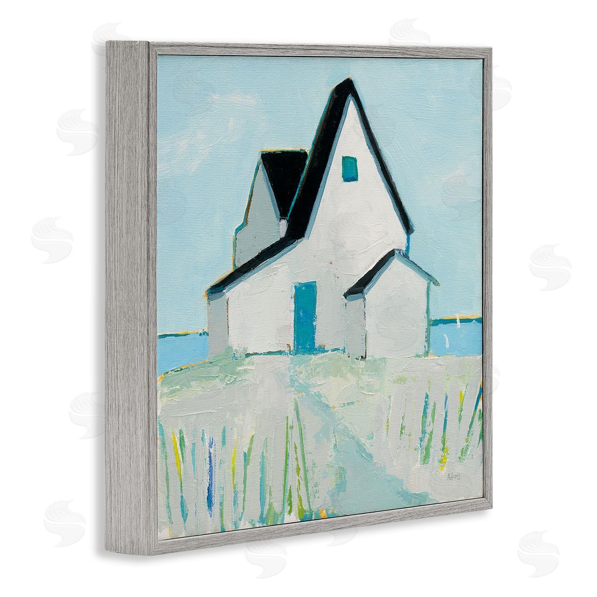 Cape House Coastal Scene Grey Frame Print Wall Art, Home Decor by Phyllis Adams