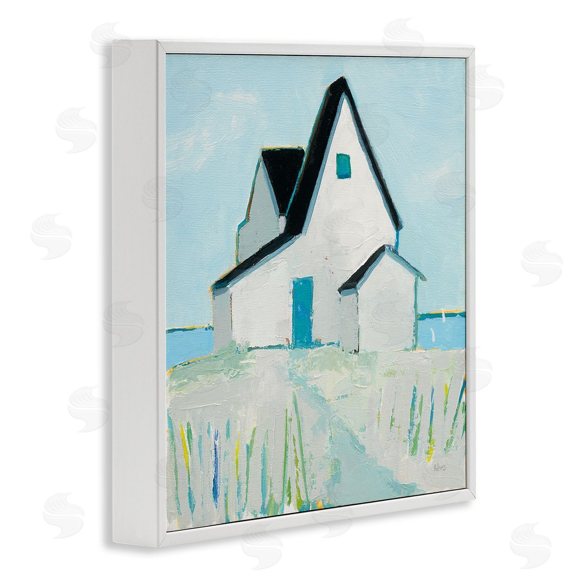 Cape House Coastal Scene White Frame Print Wall Art, Home Decor by Phyllis Adams
