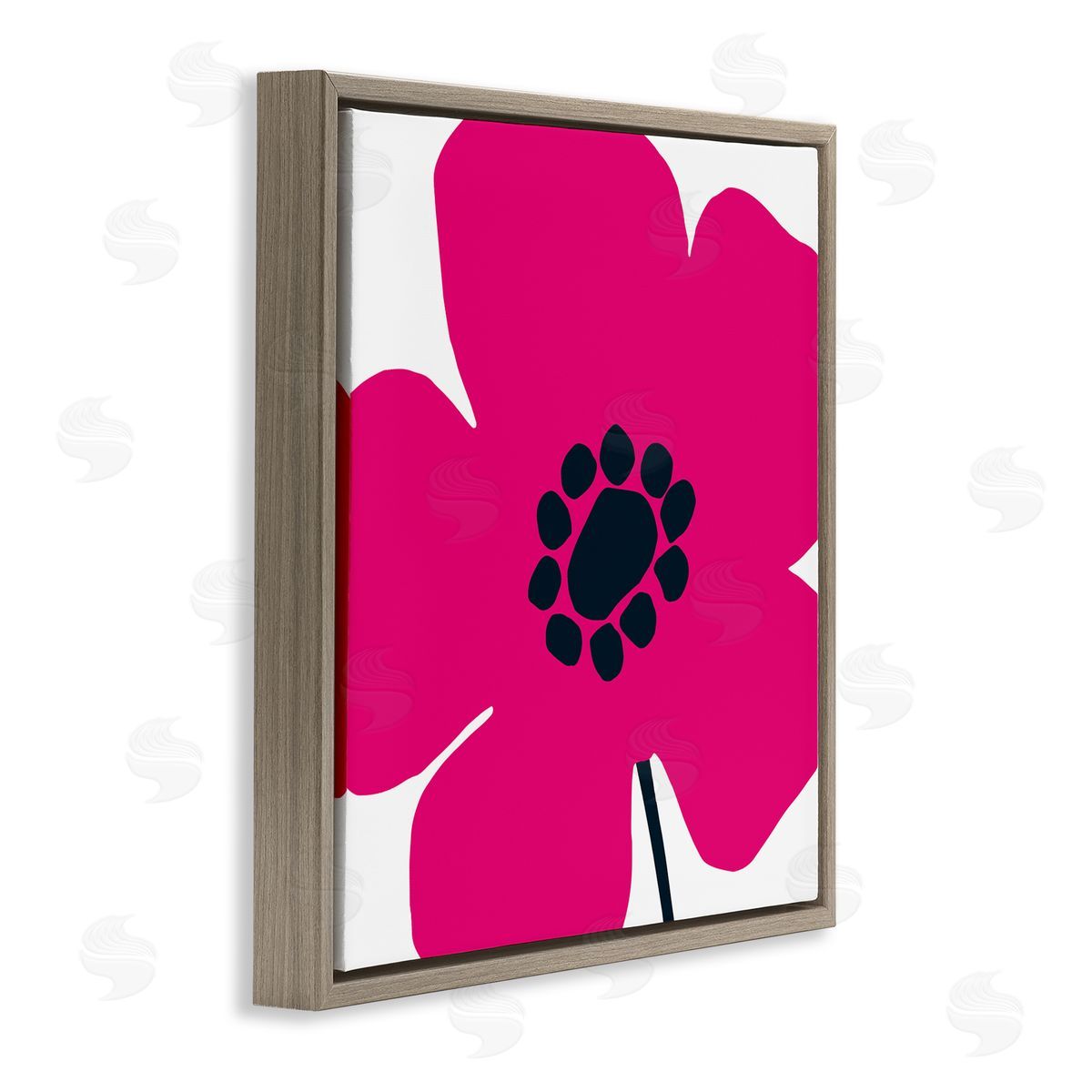 Pop Art Pink Floral Brown Floating Frame Canvas Wall Art, Home Decor by Wild Apple Portfolio