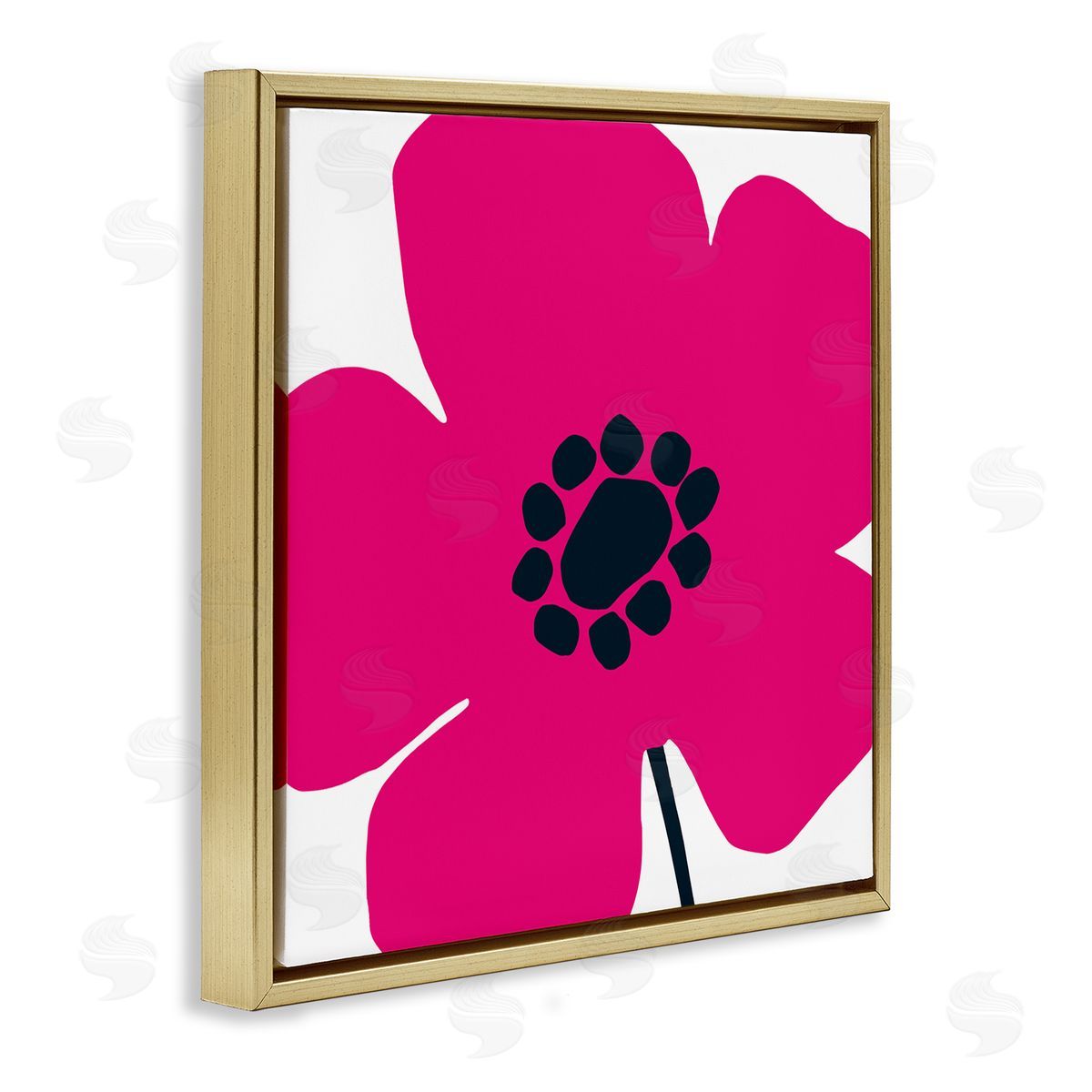 Pop Art Pink Floral Gold Floating Frame Canvas Wall Art, Home Decor by Wild Apple Portfolio