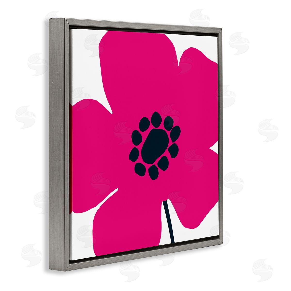 Pop Art Pink Floral Grey Floating Frame Canvas Wall Art, Home Decor by Wild Apple Portfolio