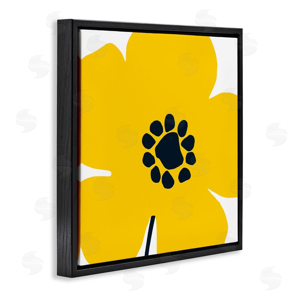 Pop Art Yellow Floral Black Floating Frame Canvas Wall Art, Home Decor by Wild Apple Portfolio