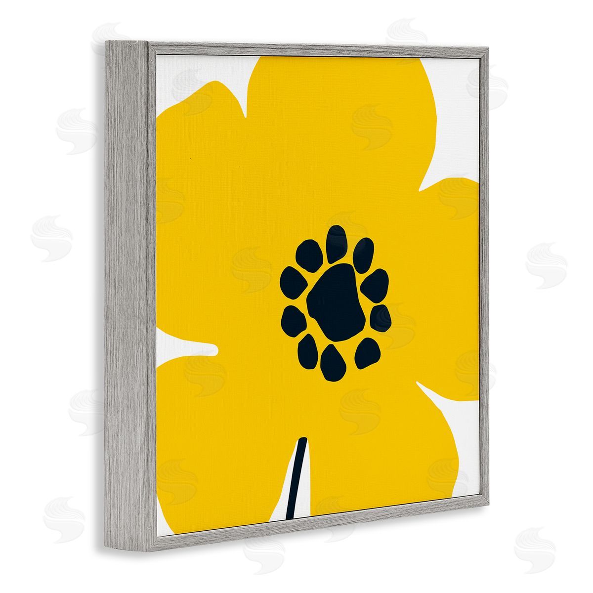 Pop Art Yellow Floral Grey Frame Print Wall Art, Home Decor by Wild Apple Portfolio