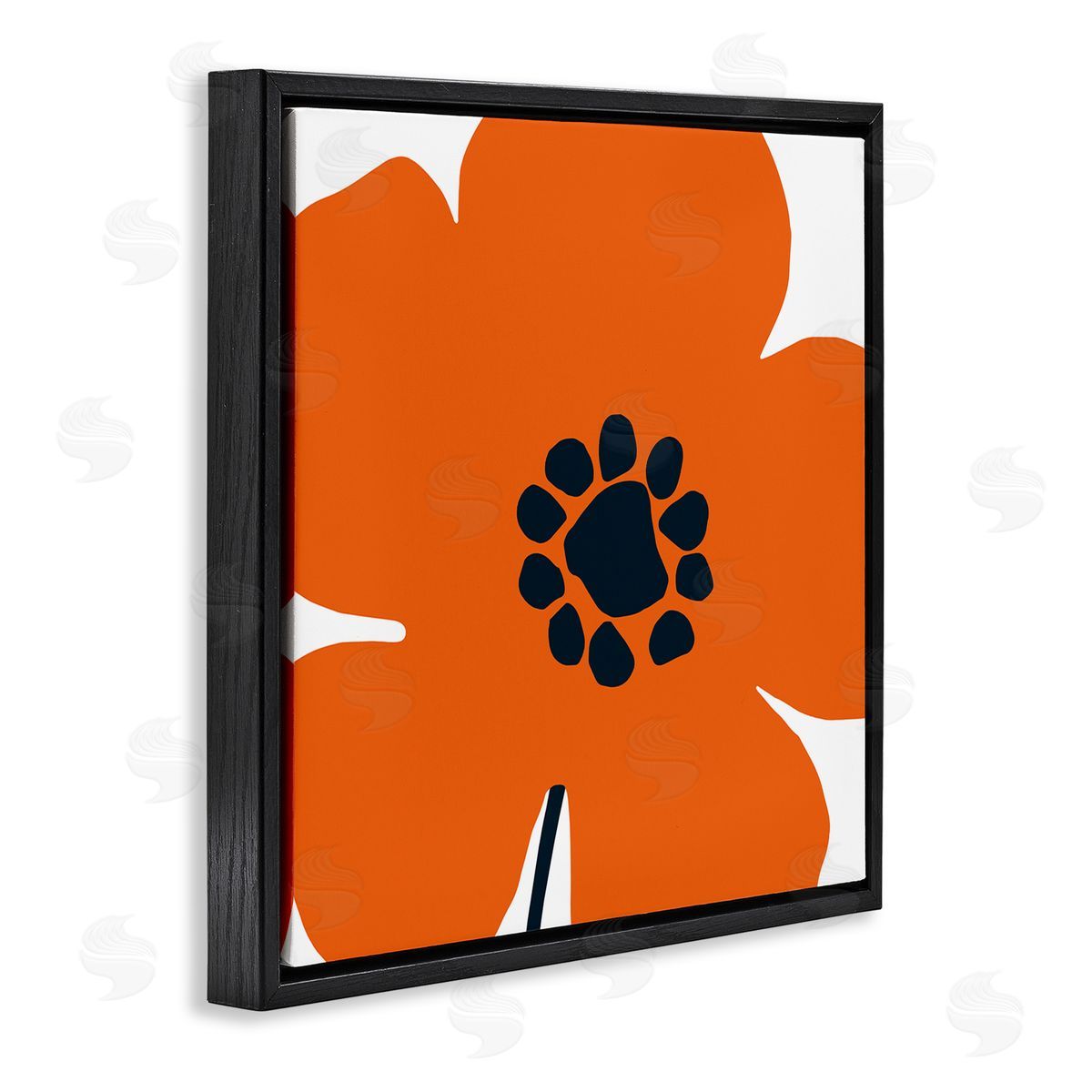Pop Art Orange Floral Black Floating Frame Canvas Wall Art, Home Decor by Wild Apple Portfolio