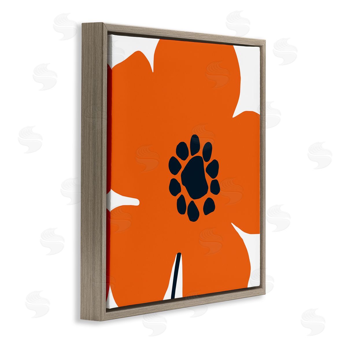 Pop Art Orange Floral Brown Floating Frame Canvas Wall Art, Home Decor by Wild Apple Portfolio
