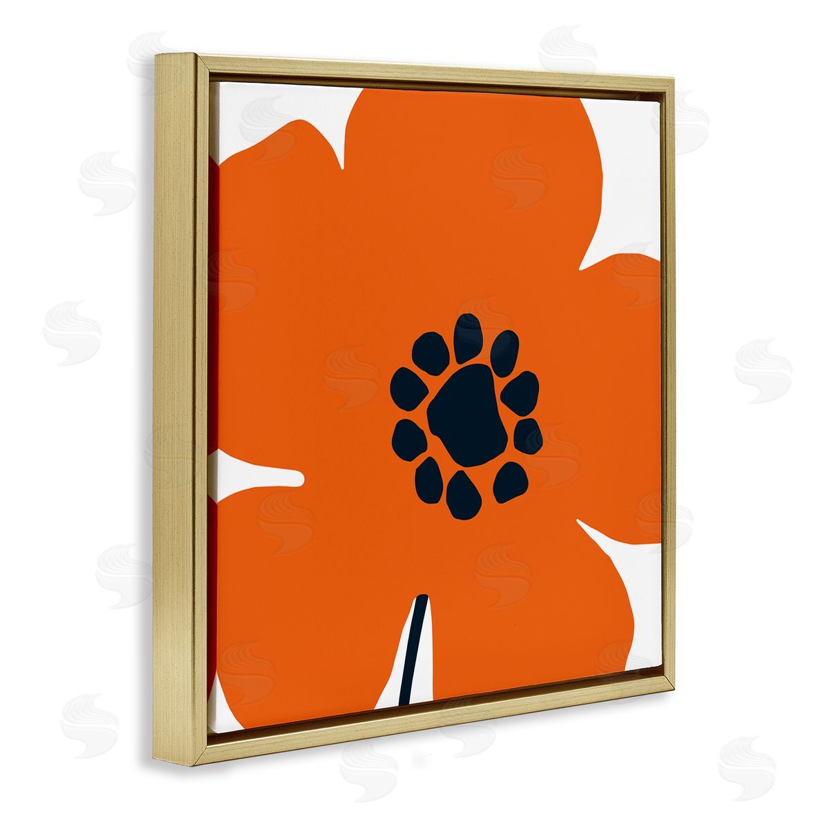 Pop Art Orange Floral Gold Floating Frame Canvas Wall Art, Home Decor by Wild Apple Portfolio