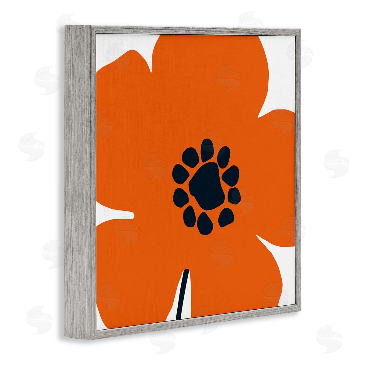 Pop Art Orange Floral Grey Frame Print Wall Art, Home Decor by Wild Apple Portfolio