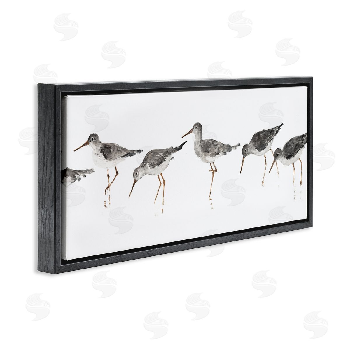 Minimal Beach Bird Sandpipers Black Floating Frame Canvas Wall Art, Home Decor by Avery Tillmore