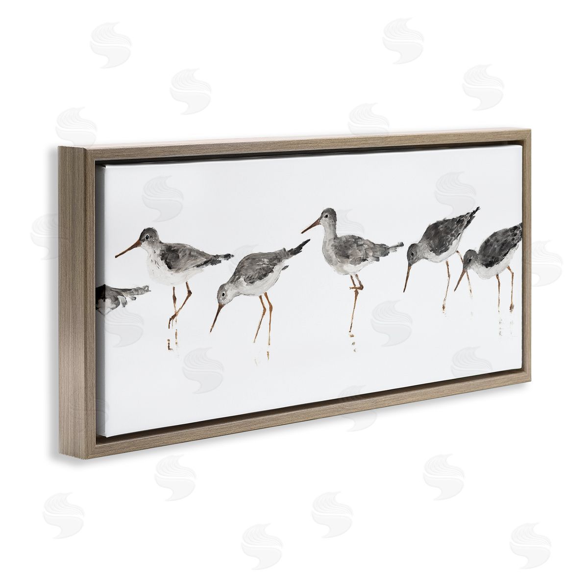 Minimal Beach Bird Sandpipers Brown Floating Frame Canvas Wall Art, Home Decor by Avery Tillmore
