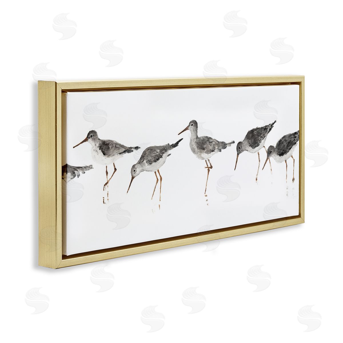 Minimal Beach Bird Sandpipers Gold Floating Frame Canvas Wall Art, Home Decor by Avery Tillmore