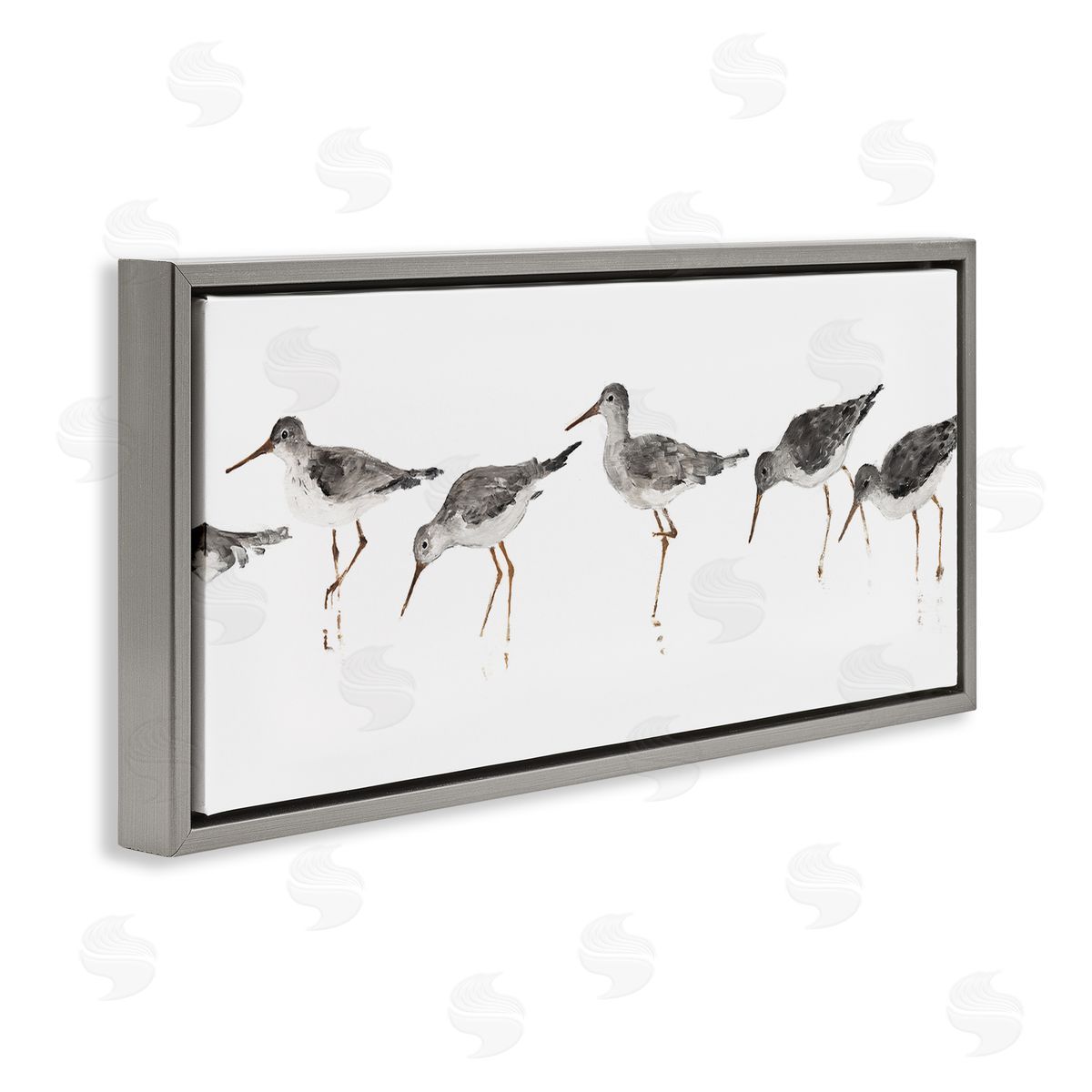 Minimal Beach Bird Sandpipers Grey Floating Frame Canvas Wall Art, Home Decor by Avery Tillmore