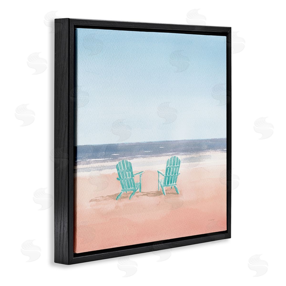 Beach Chairs on Pastel Beach Black Floating Frame Canvas Wall Art, Home Decor by James Wiens