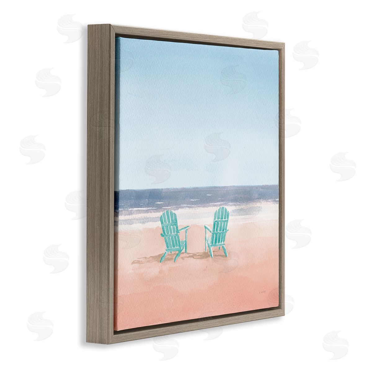 Beach Chairs on Pastel Beach Brown Floating Frame Canvas Wall Art, Home Decor by James Wiens