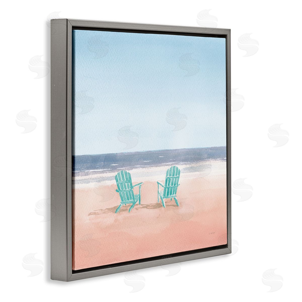 Beach Chairs on Pastel Beach Grey Floating Frame Canvas Wall Art, Home Decor by James Wiens