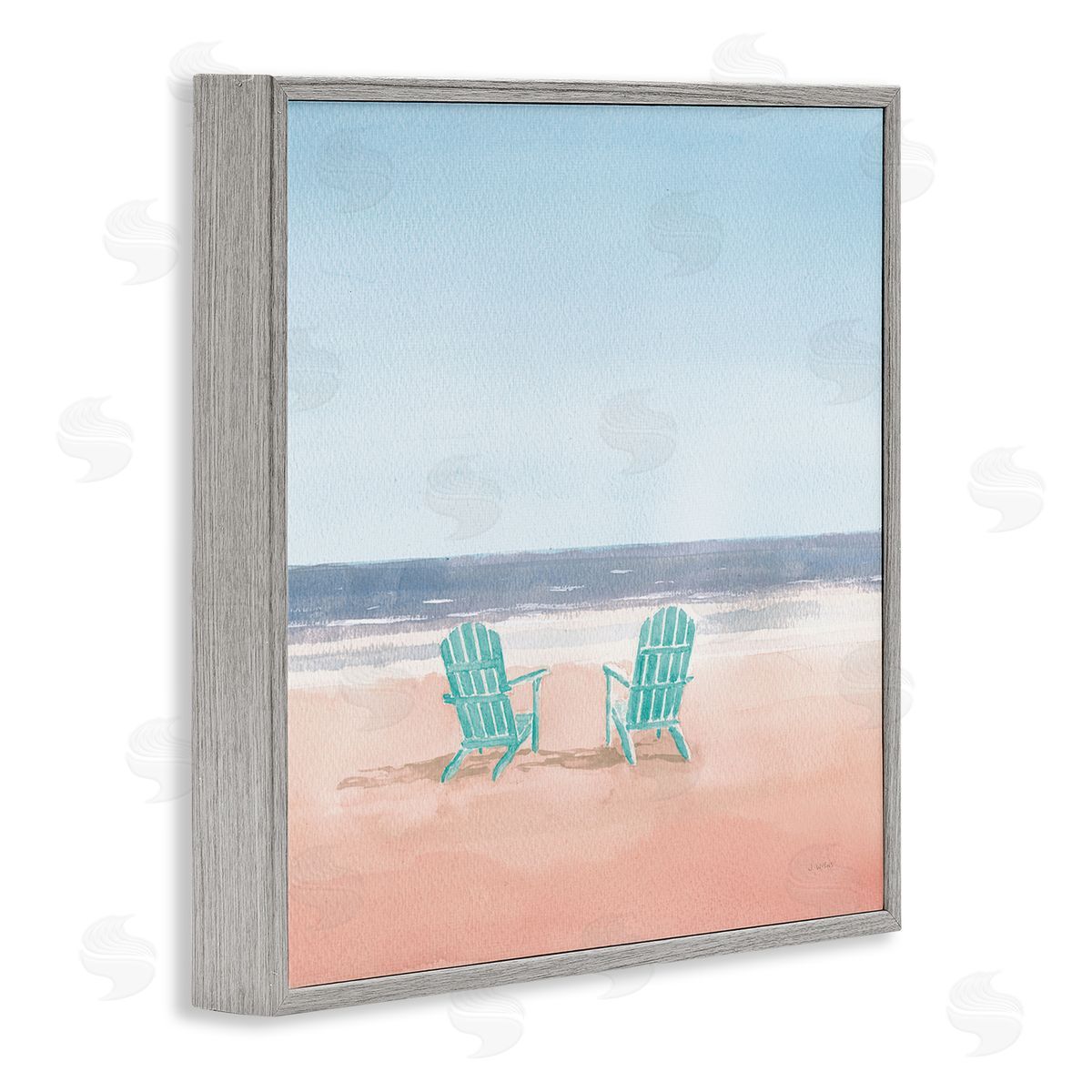 Beach Chairs on Pastel Beach Grey Frame Print Wall Art, Home Decor by James Wiens
