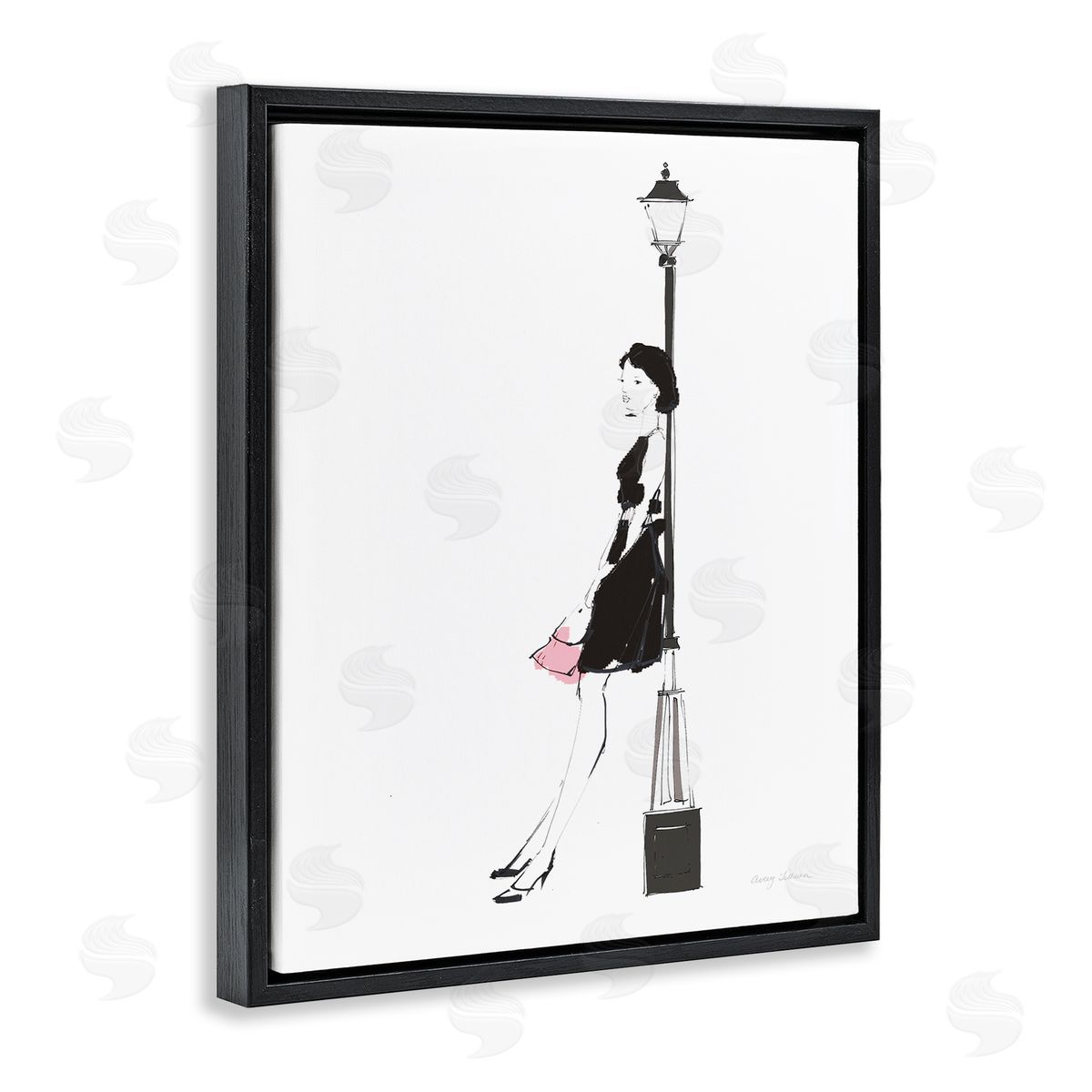 Parisian Female Light Post Black Floating Frame Canvas Wall Art, Home Decor by Avery Tillmon