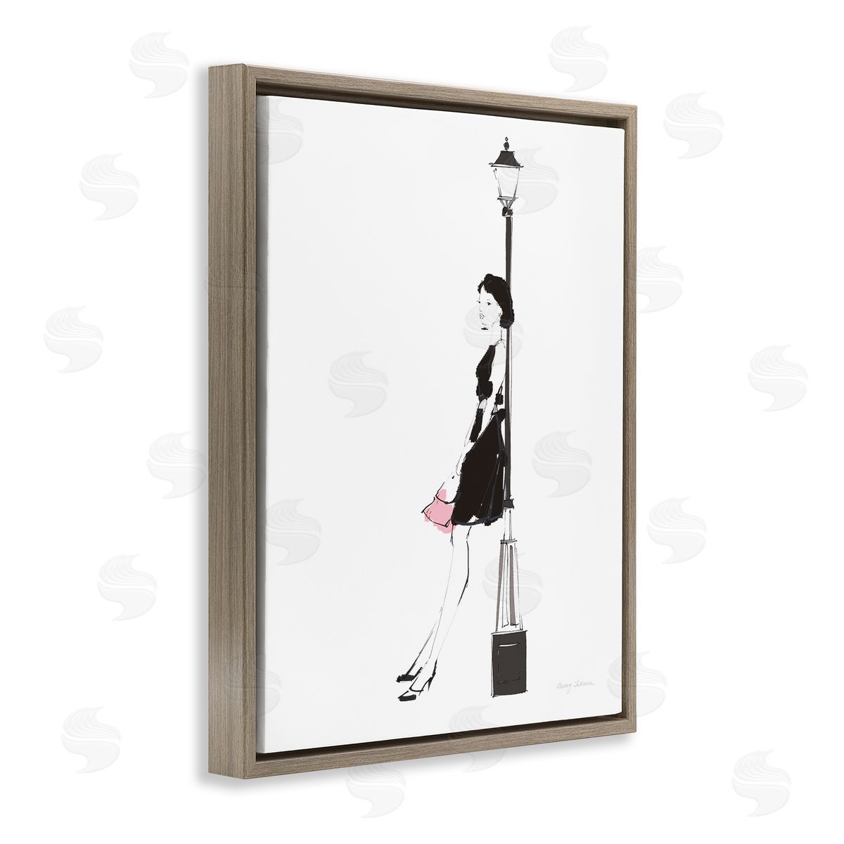 Parisian Female Light Post Brown Floating Frame Canvas Wall Art, Home Decor by Avery Tillmon