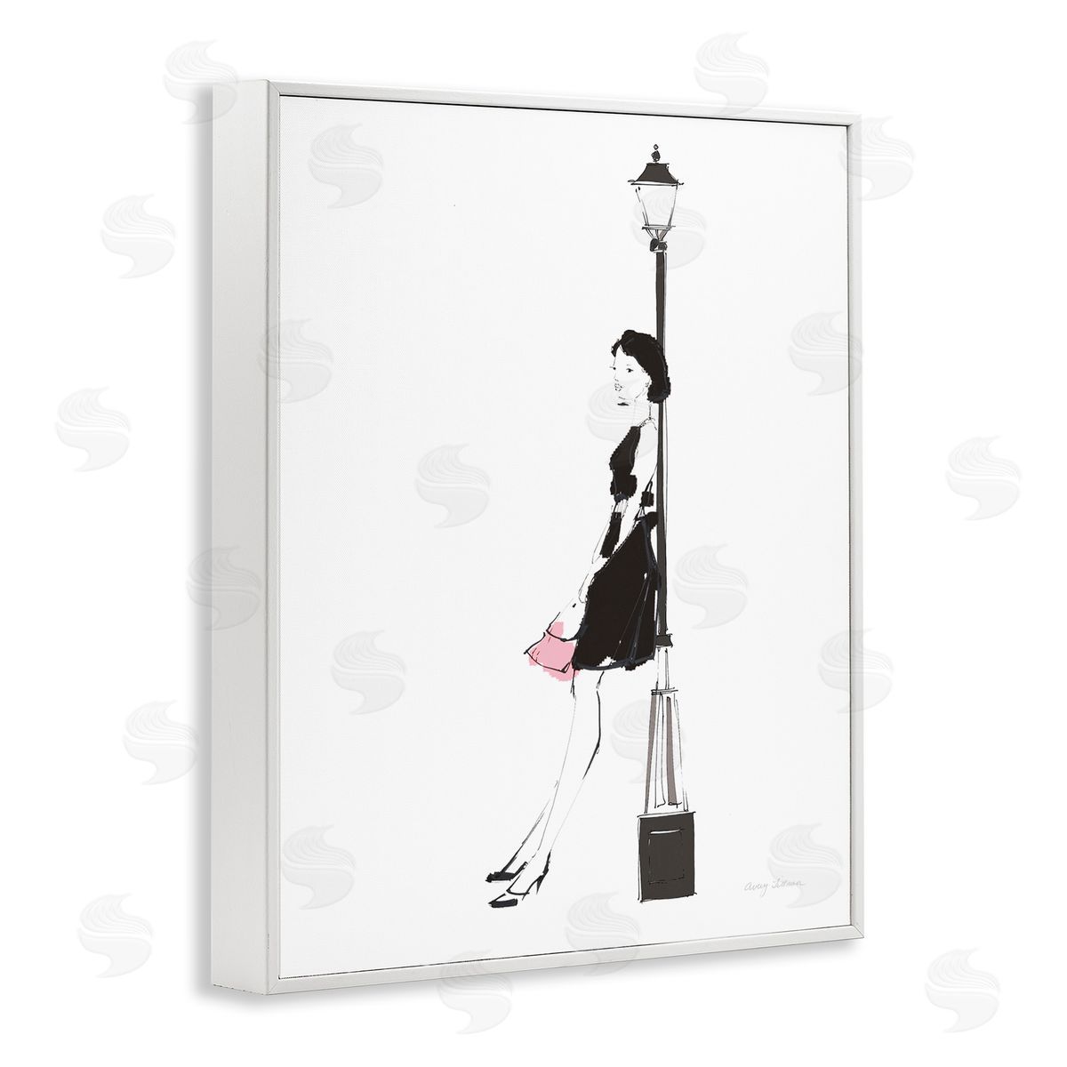 Parisian Female Light Post White Frame Print Wall Art, Home Decor by Avery Tillmon