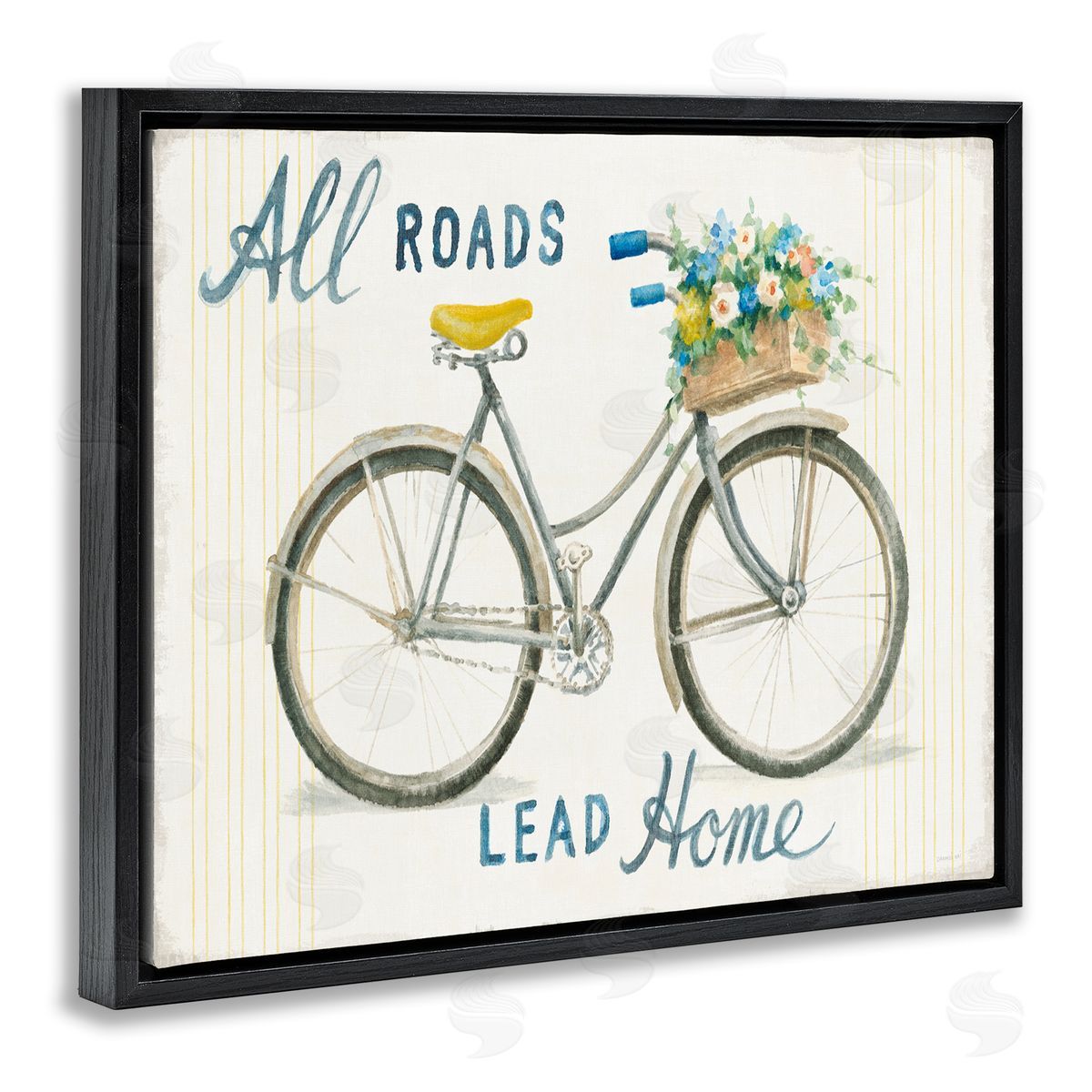All Roads Lead Home Bicycle Black Floating Frame Canvas Wall Art, Home Decor by Danhui Nai