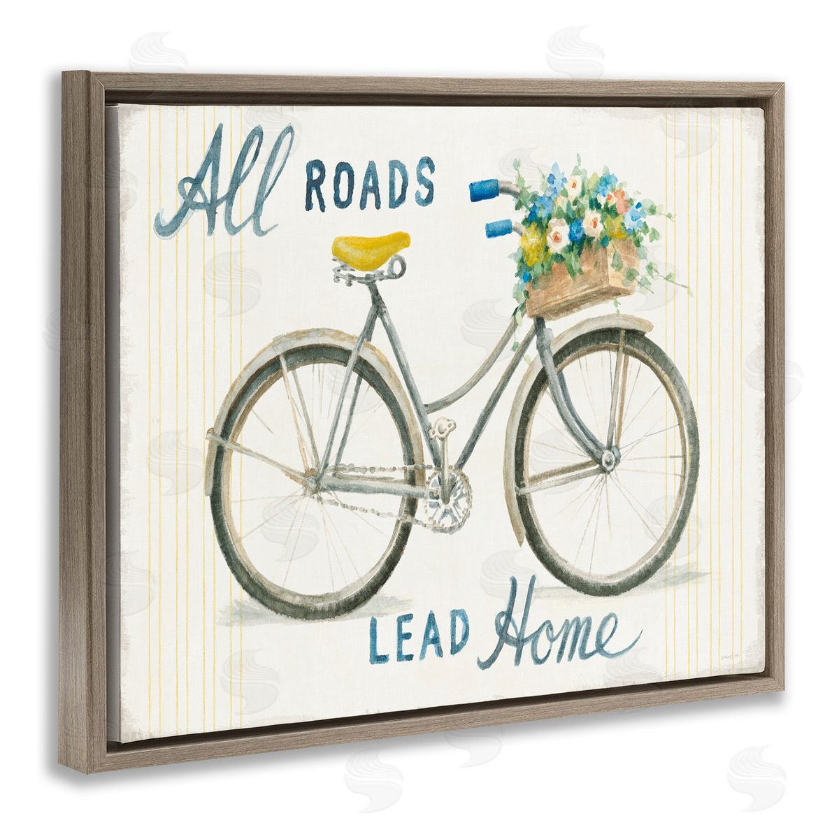 All Roads Lead Home Bicycle Brown Floating Frame Canvas Wall Art, Home Decor by Danhui Nai
