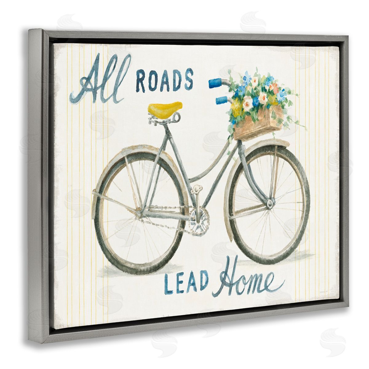All Roads Lead Home Bicycle Grey Floating Frame Canvas Wall Art, Home Decor by Danhui Nai