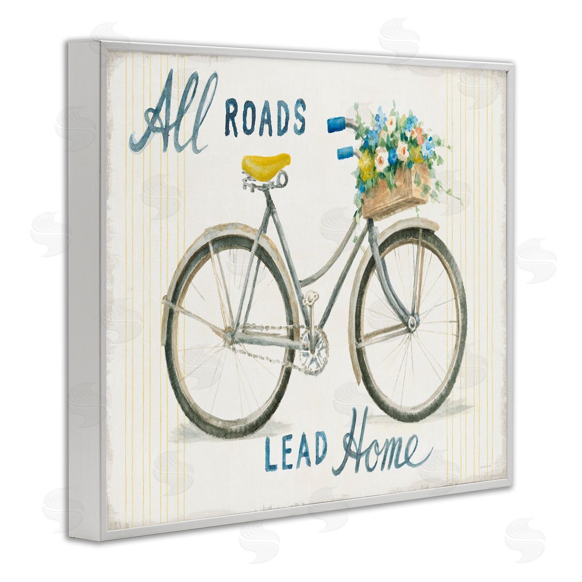 All Roads Lead Home Bicycle White Frame Print Wall Art, Home Decor by Danhui Nai