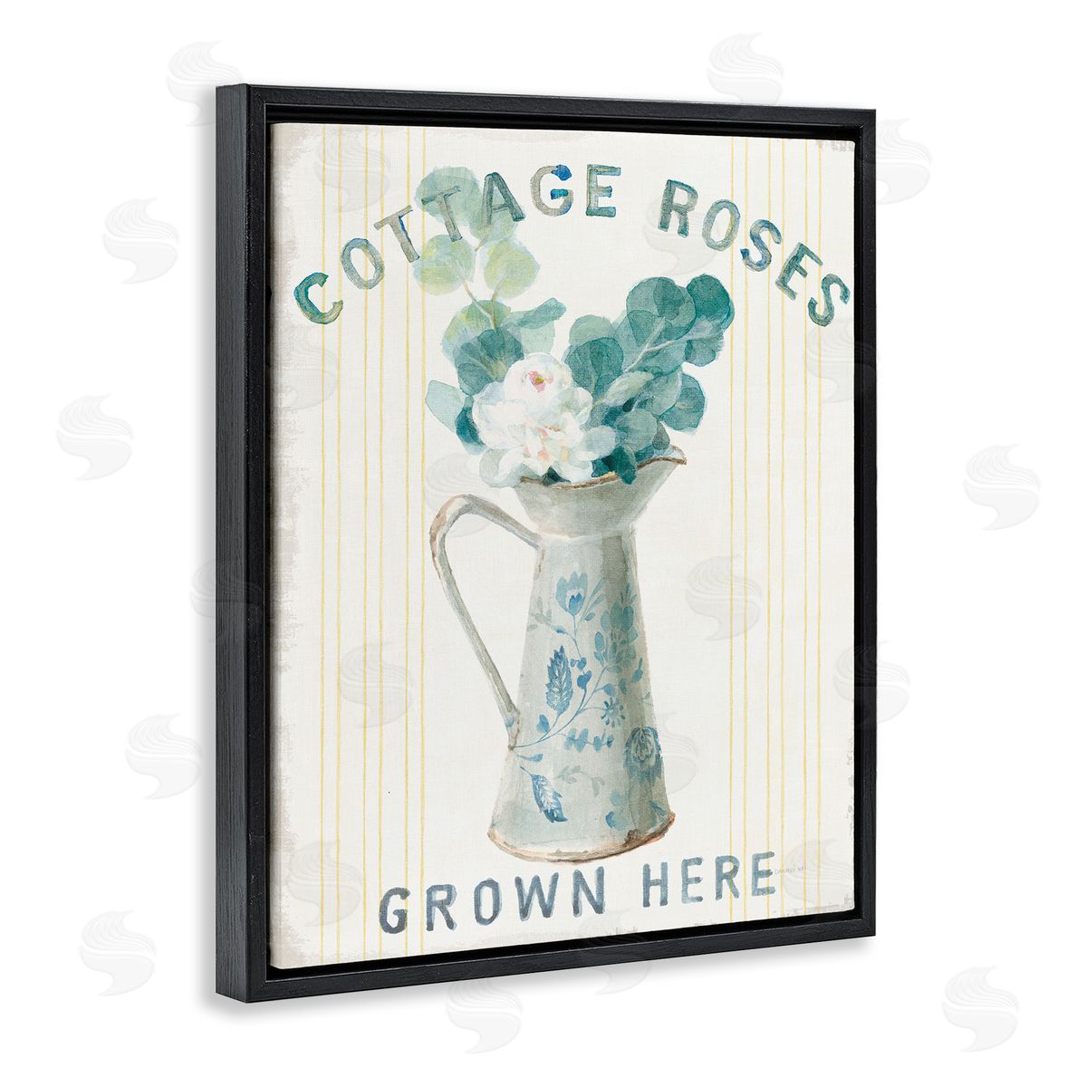Cottage Roses in Milk Tin Black Floating Frame Canvas Wall Art, Home Decor by Danhui Nai