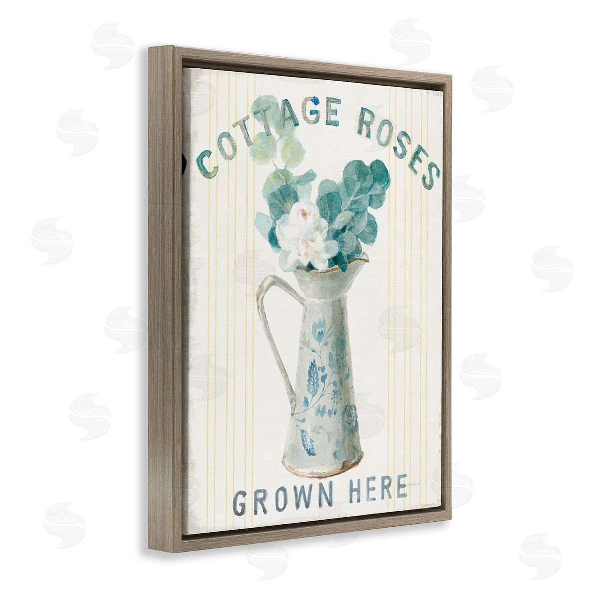 Cottage Roses in Milk Tin Brown Floating Frame Canvas Wall Art, Home Decor by Danhui Nai