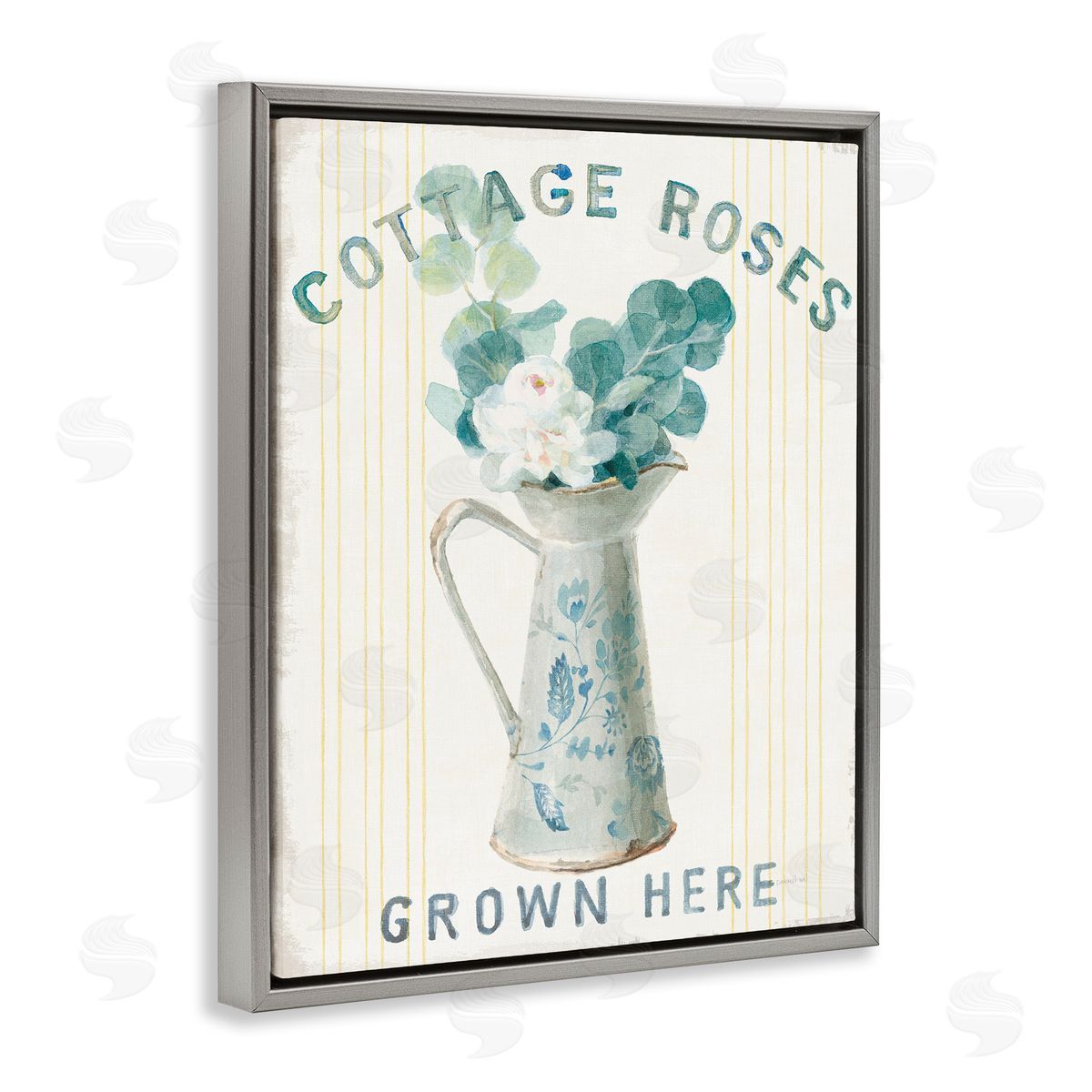 Cottage Roses in Milk Tin Grey Floating Frame Canvas Wall Art, Home Decor by Danhui Nai