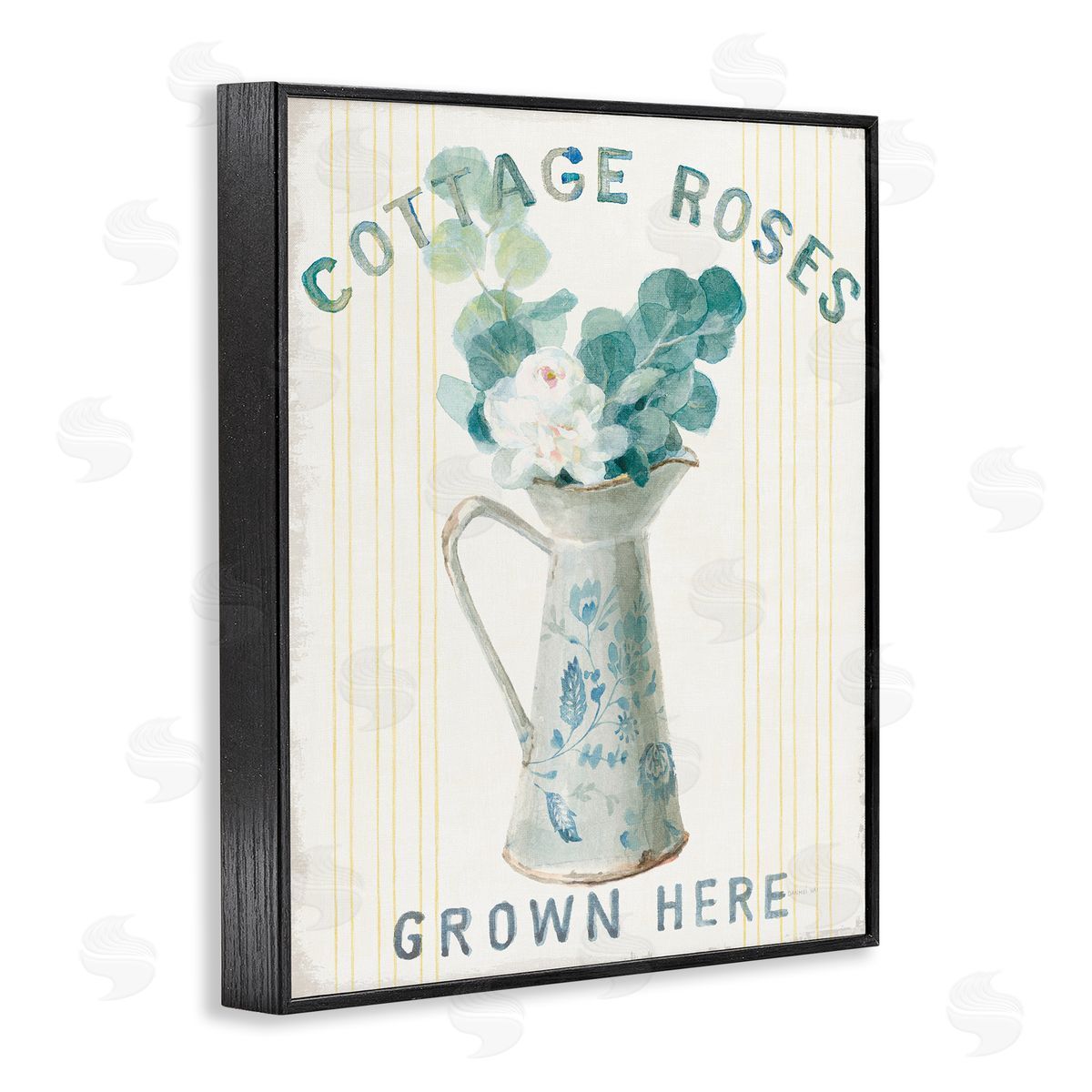 Cottage Roses in Milk Tin Black Frame Print Wall Art, Home Decor by Danhui Nai
