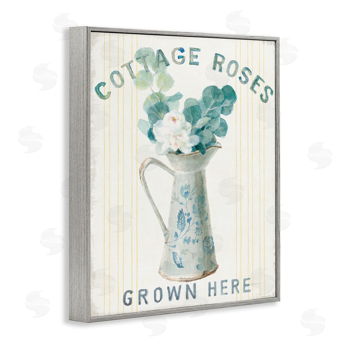 Cottage Roses in Milk Tin Grey Frame Print Wall Art, Home Decor by Danhui Nai