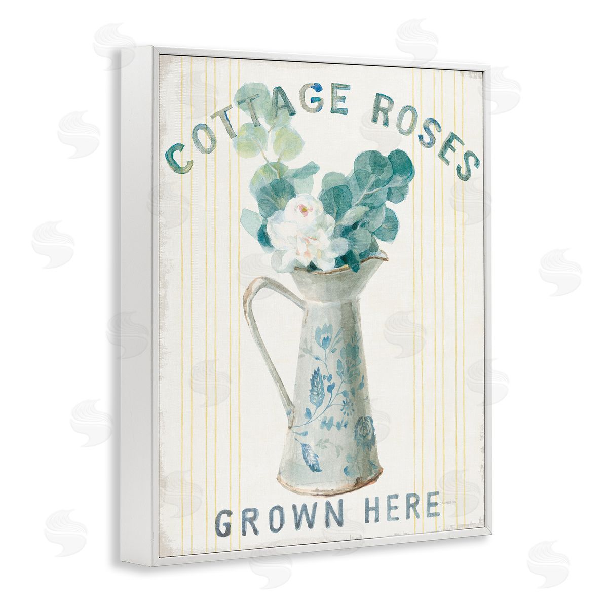 Cottage Roses in Milk Tin White Frame Print Wall Art, Home Decor by Danhui Nai