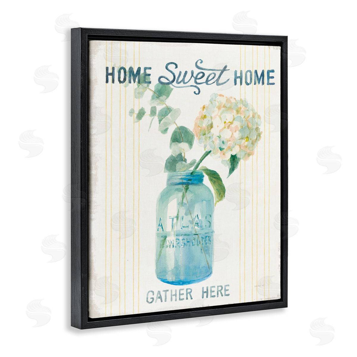 Home Sweet Home Bouquet Black Floating Frame Canvas Wall Art, Home Decor by Danhui Nai