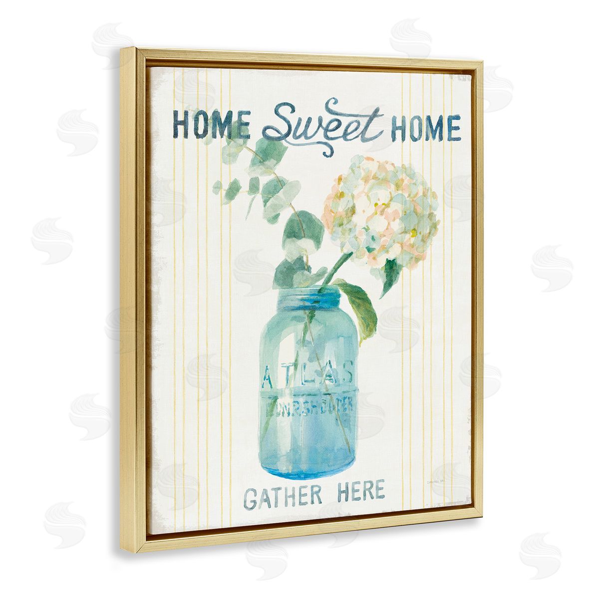 Home Sweet Home Bouquet Gold Floating Frame Canvas Wall Art, Home Decor by Danhui Nai
