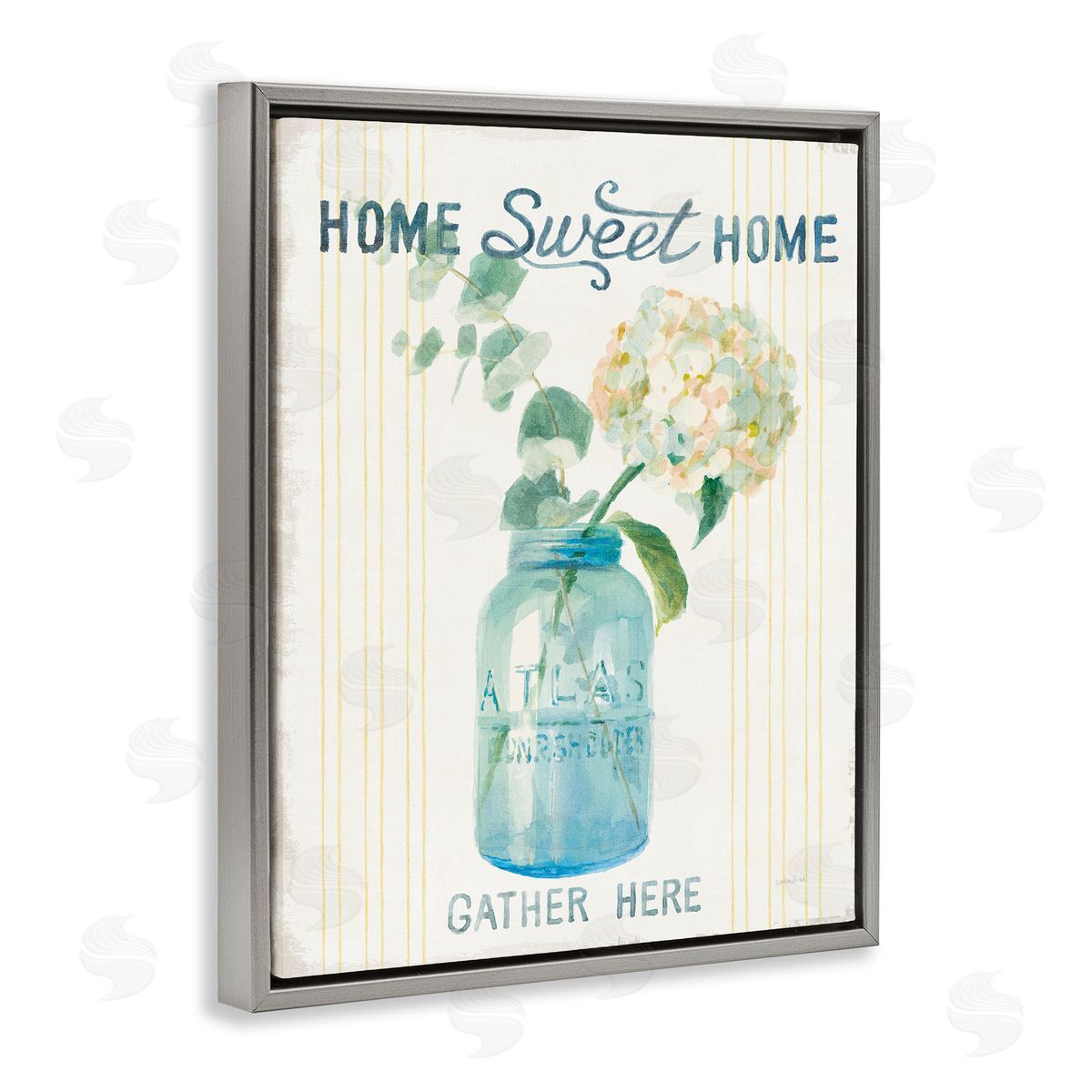 Home Sweet Home Bouquet Grey Floating Frame Canvas Wall Art, Home Decor by Danhui Nai