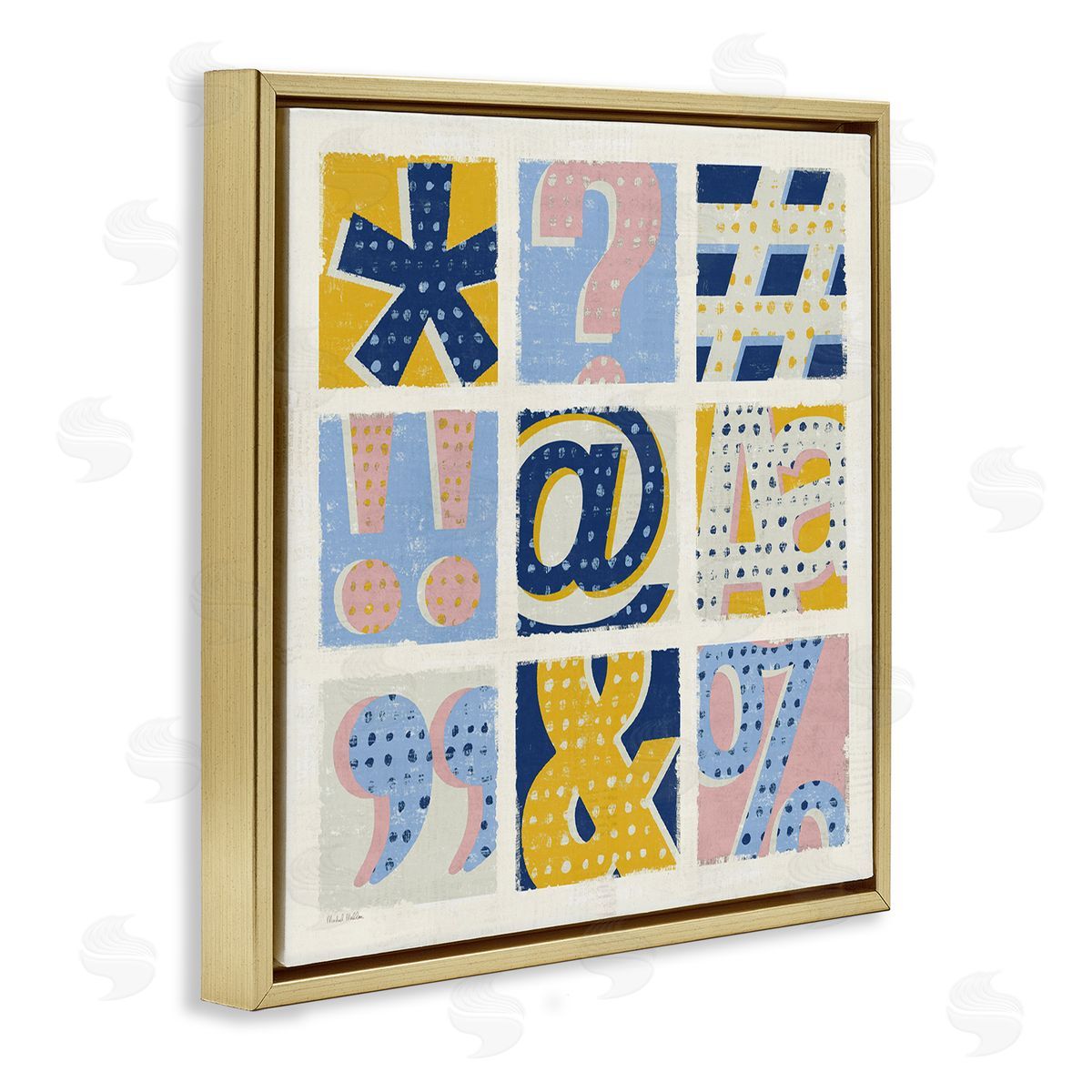 Computer Typography Pastel Symbols Gold Floating Frame Canvas Wall Art, Home Decor by Michael Mullan