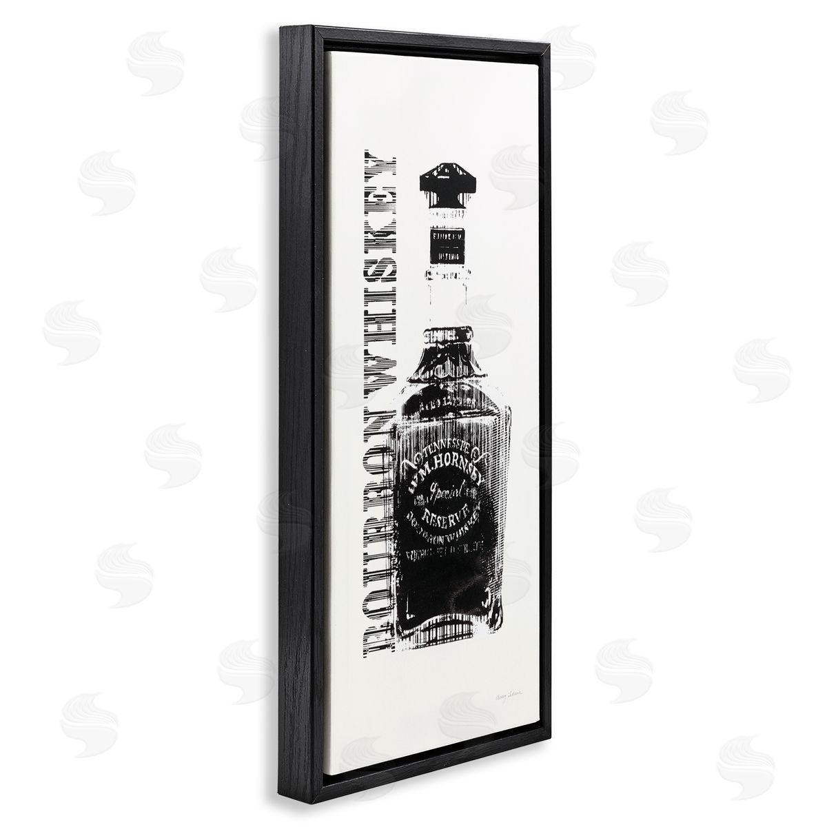 Bourbon Whiskey Alcohol Bottle Black Floating Frame Canvas Wall Art, Home Decor by Avery Tillmon