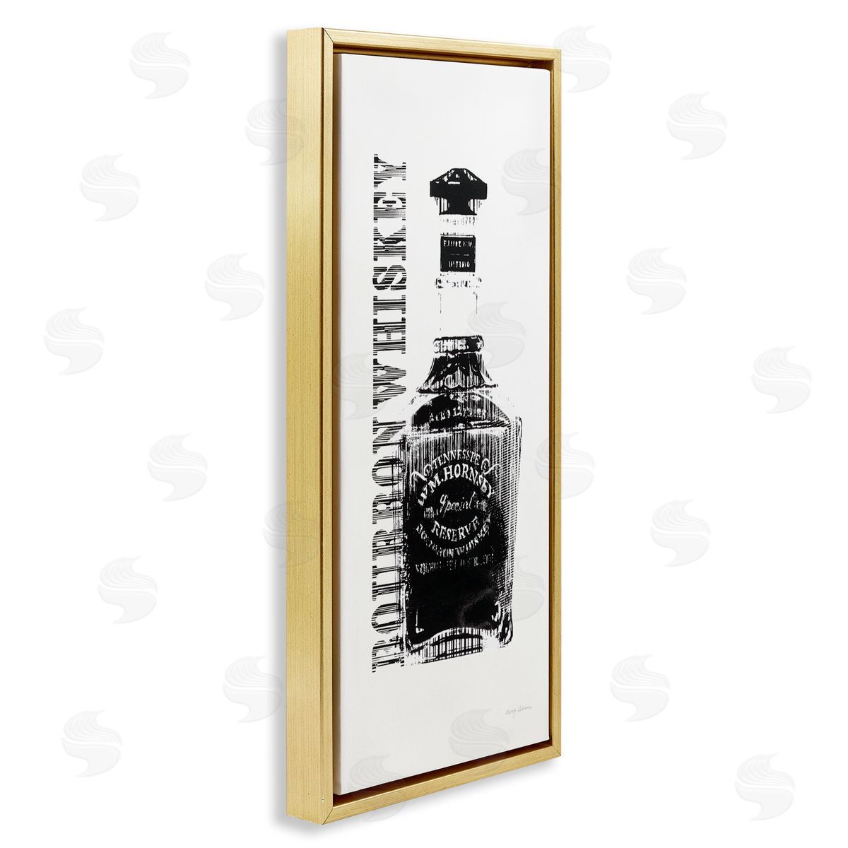 Bourbon Whiskey Alcohol Bottle Gold Floating Frame Canvas Wall Art, Home Decor by Avery Tillmon