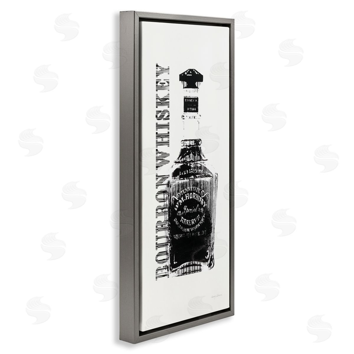 Bourbon Whiskey Alcohol Bottle Grey Floating Frame Canvas Wall Art, Home Decor by Avery Tillmon