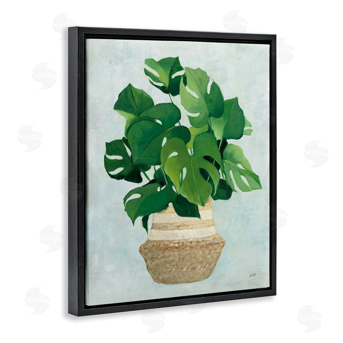 Monstera Plant in Basket Black Floating Frame Canvas Wall Art, Home Decor by Julia Purinton