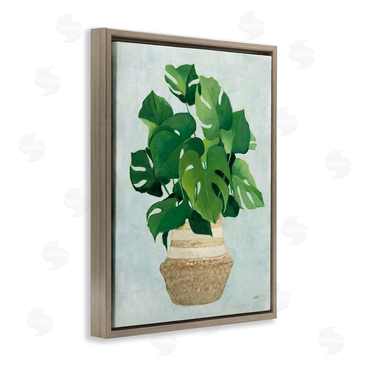 Monstera Plant in Basket Brown Floating Frame Canvas Wall Art, Home Decor by Julia Purinton