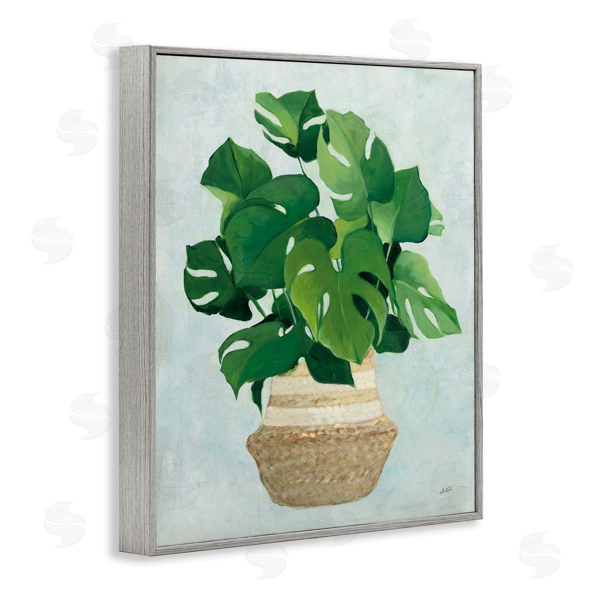 Monstera Plant in Basket Grey Frame Print Wall Art, Home Decor by Julia Purinton