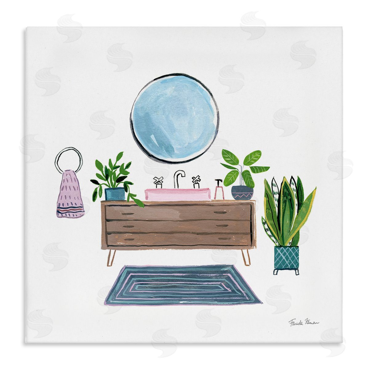 Bath Interior Sink with Plants Canvas Wall Art, Home Decor by Farida Zaman