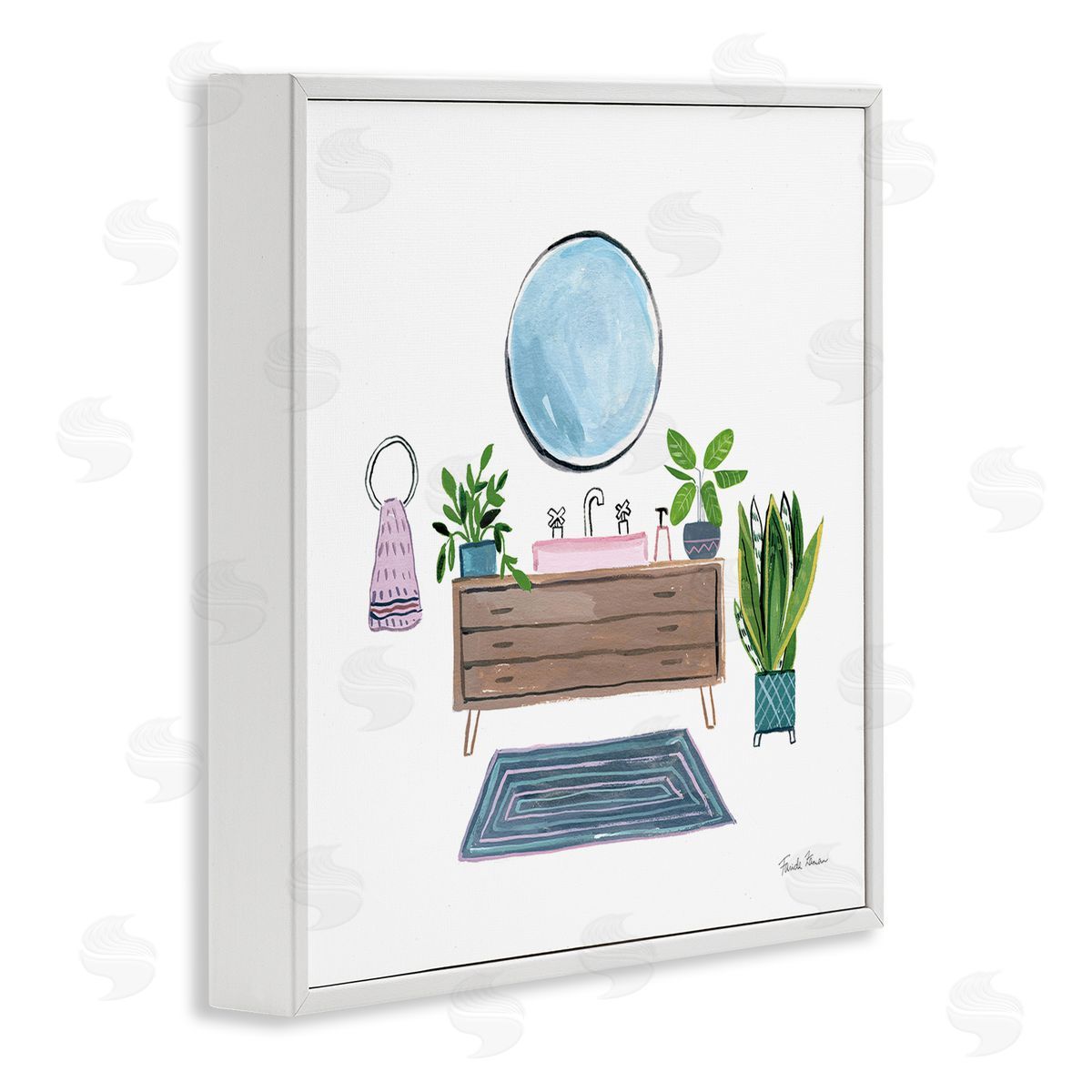 Bath Interior Sink with Plants White Frame Print Wall Art, Home Decor by Farida Zaman