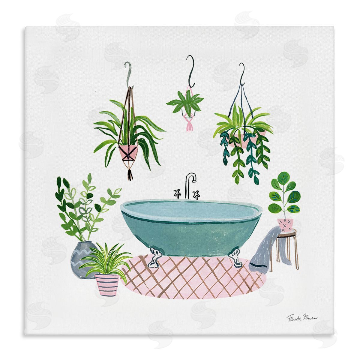 Claw Bath with Hanging Plants Canvas Wall Art, Home Decor by Farida Zaman