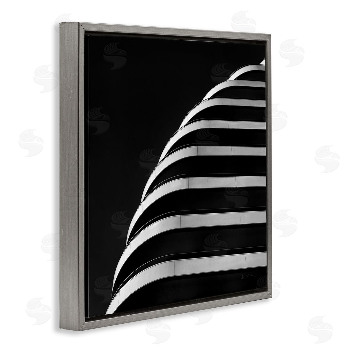 Modern Curved Building Photography Grey Floating Frame Canvas Wall Art, Home Decor by Andre Eichman