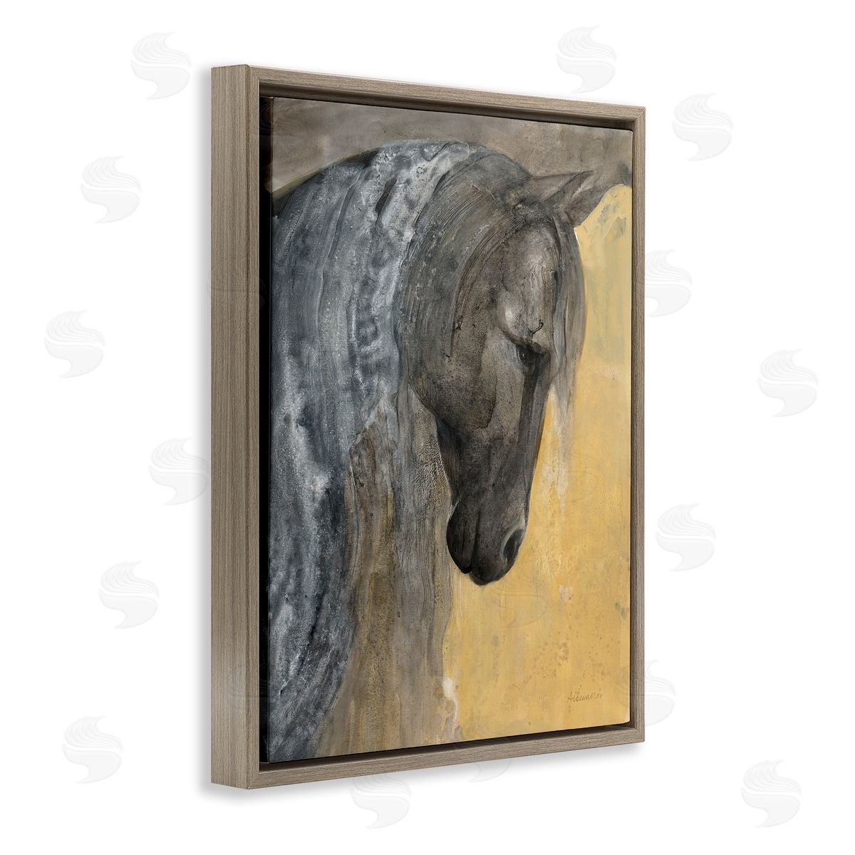 Abstract Grey Horse Portrait Brown Floating Frame Canvas Wall Art, Home Decor by Albena Hristova