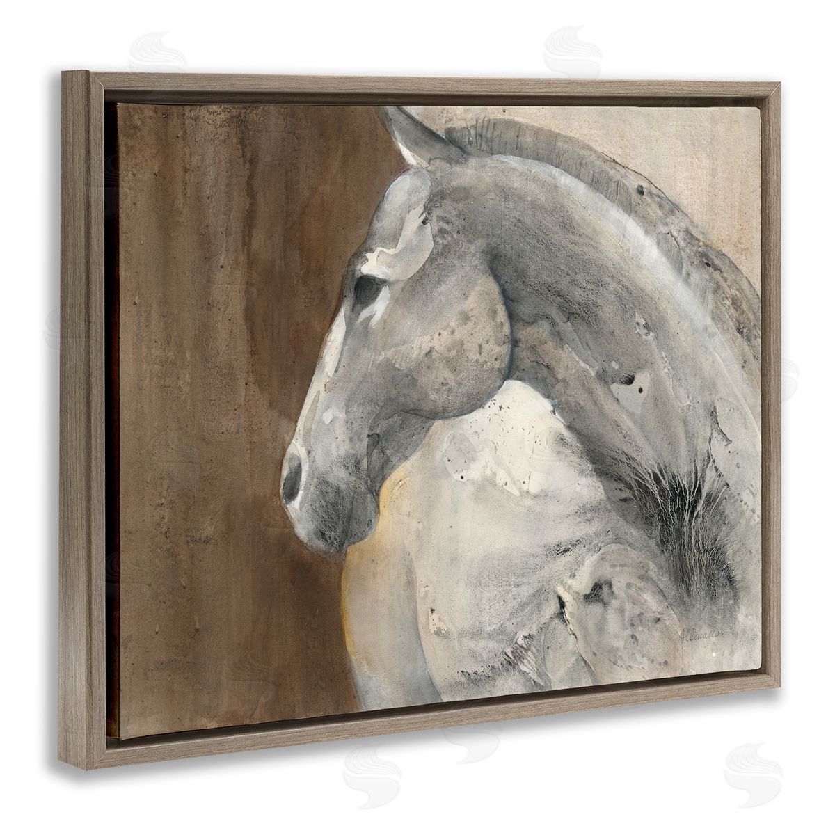 Horse Portrait Looking Back Brown Floating Frame Canvas Wall Art, Home Decor by Albena Hristova