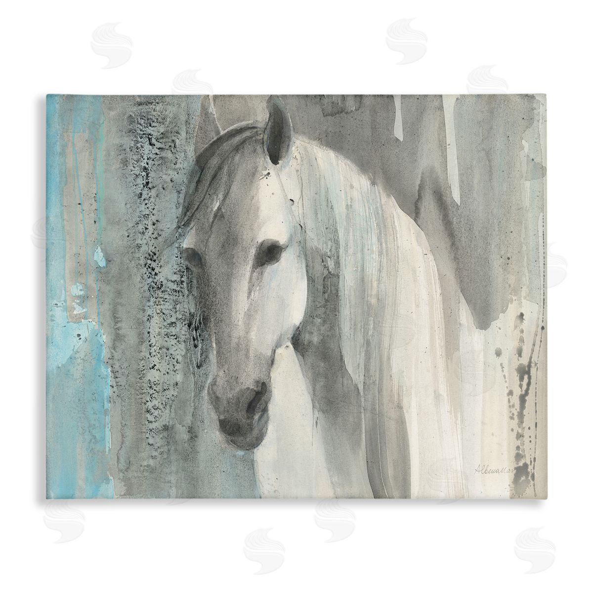 White Wild Horse Portrait Canvas Wall Art, Home Decor by Albena Hristova