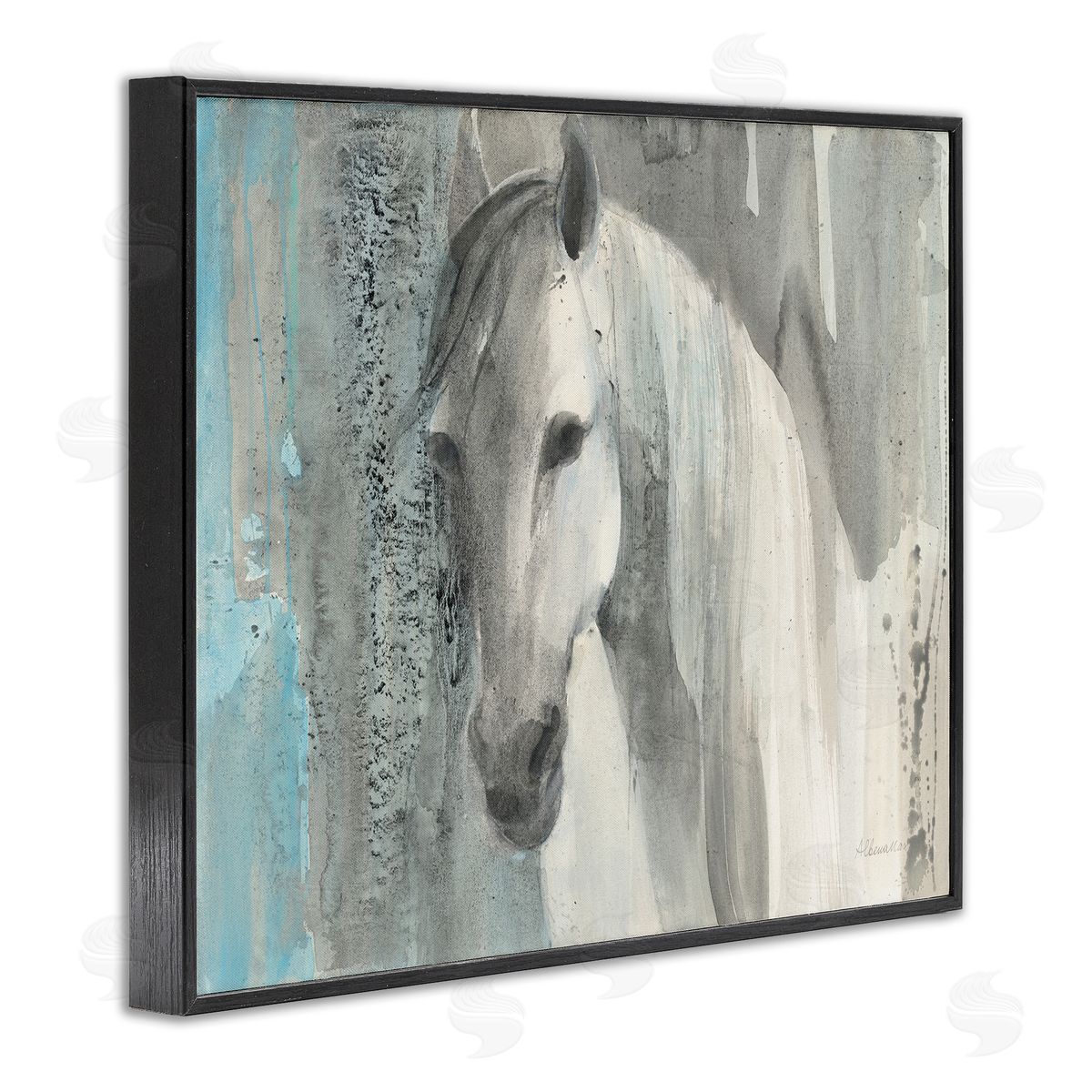 White Wild Horse Portrait Black Frame Print Wall Art, Home Decor by Albena Hristova
